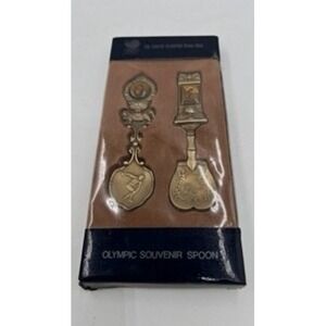 Vintage 1988 Seoul Olympics Souvenir Spoon Set 2pc Brass Memorabilia SLOOC Boxed